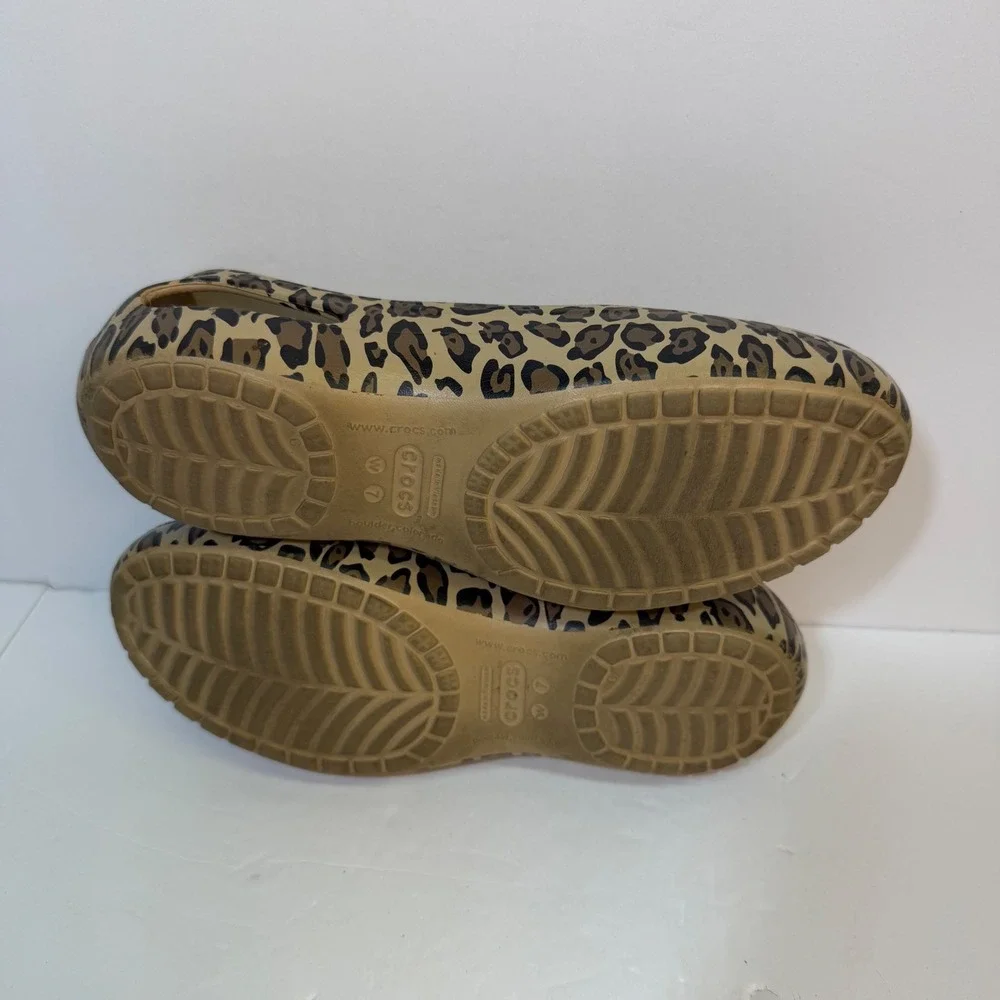 Crocs Kadee Leopard Print Ballet Flats Womens 7 Animal Print Brown Tan Shoes